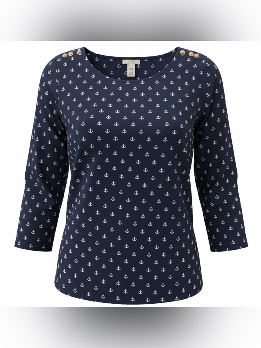 J.Crew Anchors Away 100% Silk Blouse Size 2 Navy Anchor Print Nautical